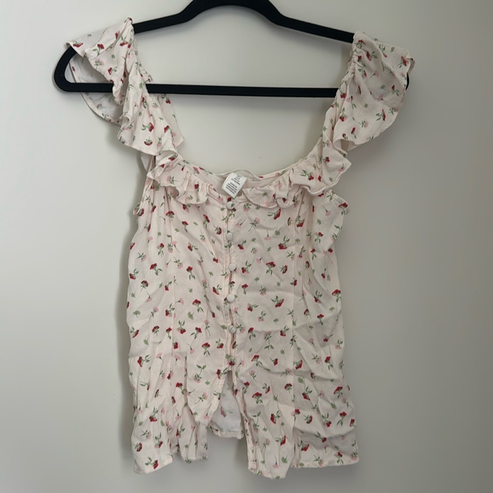 H&M Floral Ruffled 100% Viscose Top Size Small NWT